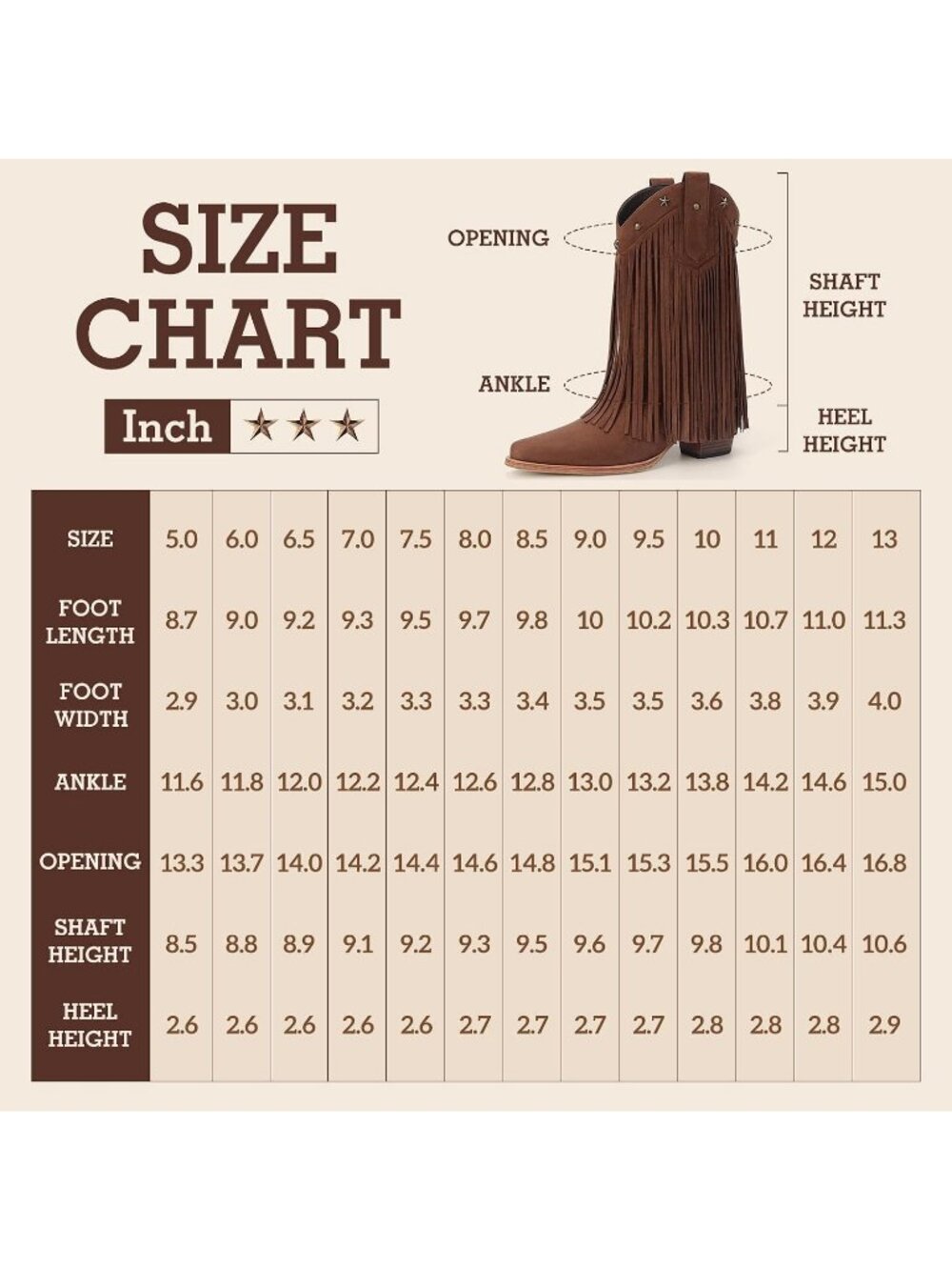 Women's Dark Brown Faux Suede Cowgirl Boots Star Studded Mid Calf Chunky Heels - Picture 5 of 6